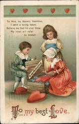 Children in Front of Box with Hearts Postcard