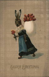 Easter Greetings, Bunny Carrying Egg Filled with Flowers Postcard