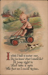 Kewpie in Roller Skate - I Wish I had a Motor Rose O'Neill Postcard Postcard Postcard