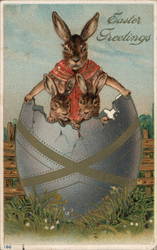 Easter Greetings Bunnies Egg Postcard