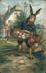 Easter Greetings - Easter Bunny and Children Postcard