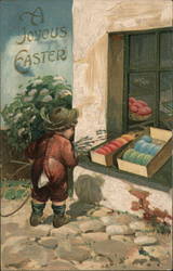 Child Looking at Dyed Eggs Postcard