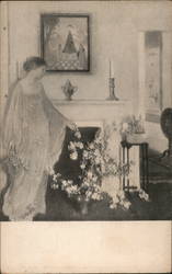 A Lone Woman and Flowers Postcard