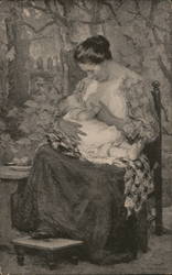 A Woman Breastfeeding It's Children Postcard