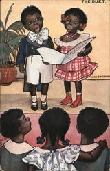 African American Children Singing a Duet Postcard