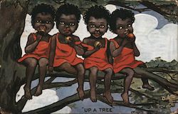 Four Young African American Children eating Apples in a Tree Postcard