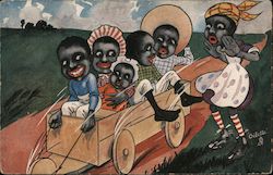 A Group of Kids Going Down The Street on a Car Postcard