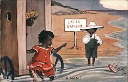 Ladies Bathing in the River - A Man Postcard