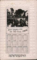 Best Wishes for New Year 1910 Calendar Postcard