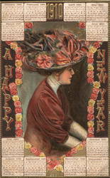 A Happy New Year - A Lone Woman Postcard