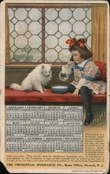 1910 Calendar, Girl and Dog, Prudential ad Postcard