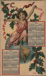 Happy New Year Girl Calendar Postcard