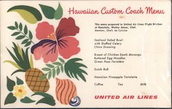 United Airlines Hawaiian Custom Coach Menu Postcard