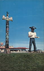 Giant Phil and Totem Pole at the Landmark Truck Stop and Restaurant Postcard