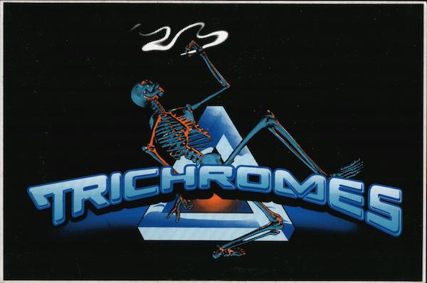 'Trichromes' art illustration of skeleton smoking a cigarette