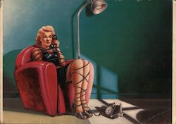 Pin Up Girl' - art illustration of woman tangled and tied up in telephone cords Postcard