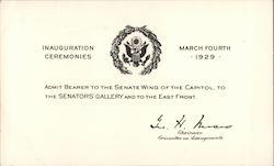 Herbert Hoover Inauguration Ceremony 1929 Ticket Reproduction Ephemera