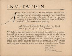 Invitation to party for the Texas Interurban Railway Farmers Branch, TX Ephemera Ephemera Ephemera