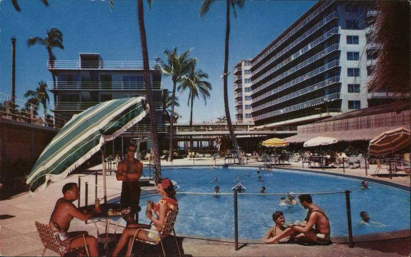 The Swimming Pool at the Reef Hotel on the Beach of Waikiki Hawaii