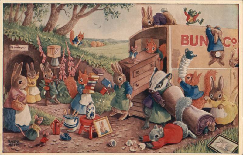 Moving Day - Rabbits Loading Up a Moving Truck Dressed Animals