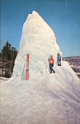 Massive Piece of Ice Formed at the Water Fountain Outside the Base Lodge at Mt Snow Mount Snow, VT Carleton Allen Postcard Postc Postcard