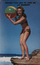 Would You Like to Join Me at Bunbury? Swimsuit / Beachball Postcard