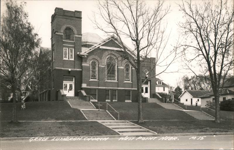 Exterior View of Grace Lutheran Church West Point, NE Postcard