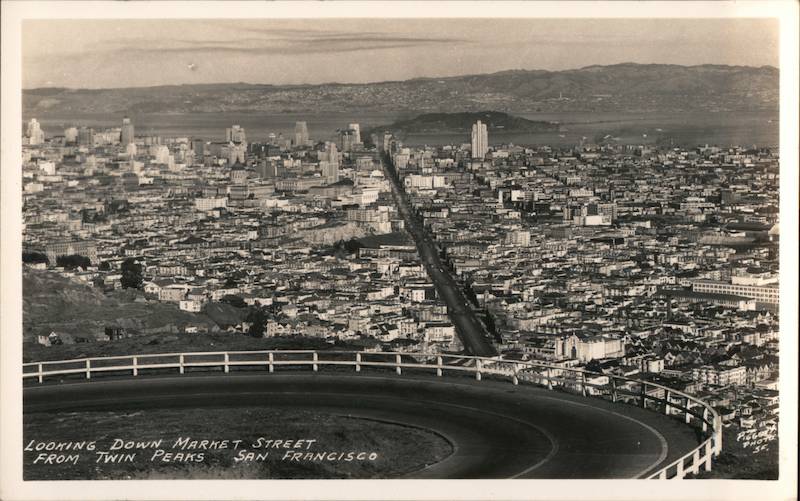 Aerial View Looking Down Market Street From Twin Peaks in San Francisco California
