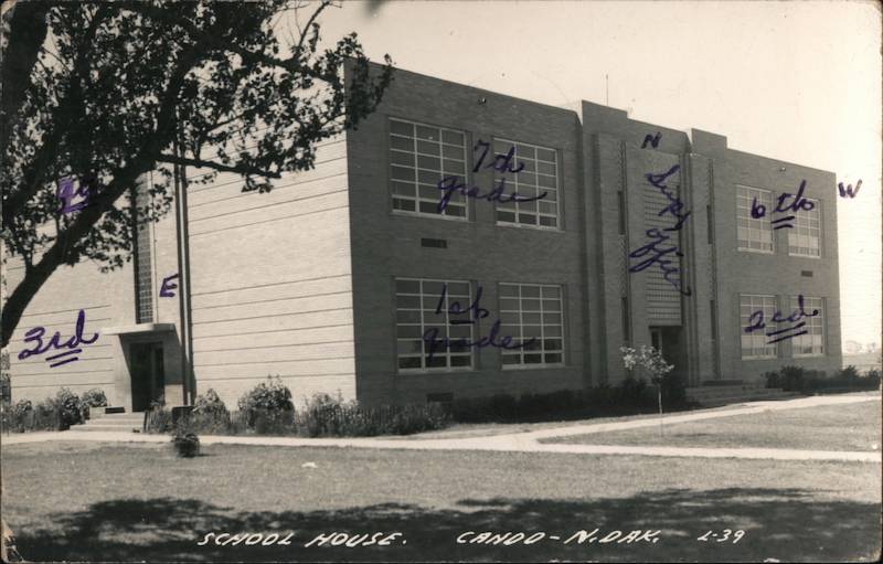 School House building Cando, ND Postcard