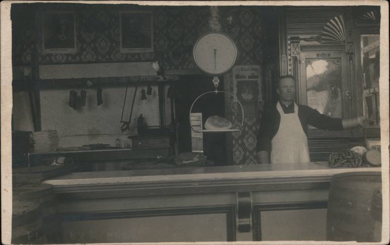 Butcher Behind the Counter in a Butcher Shop Hudson South Dakota