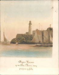 Greetings from Cuba, with ships, a lighthouse and water Tinted Photo Sailboats Original Photograph Original Photograph Original Photograph