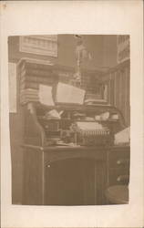 Roll Top Desk with Typewriter and Book Postcard