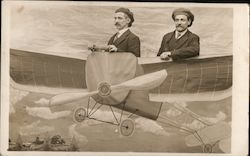 Two Men Piloting an Airplane Studio Photo Postcard