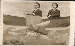 Two Men Piloting an Airplane Studio Photo Aircraft Lees, Photographer Postcard Postcard Postcard