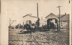 Farm workers on plows pulled by horses Postcard