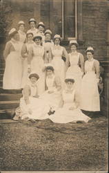 a Group of Nurses in Front of the Royal Infirmary Postcard