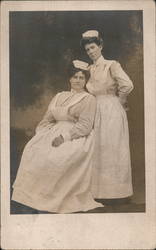 Two Nurses, Early 1900's Studio Photo Postcard