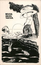 Never Drink Water - Boy Peeing Comic, Funny Postcard Postcard Postcard