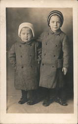 Two Young Boys in Coats and Warm Hats Postcard