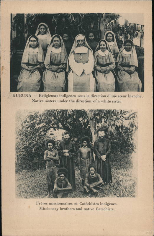 Sacred Heart Fathers Missionary - Group Portraits of Indigenous Papuans and Missionaries Papua New Guinea