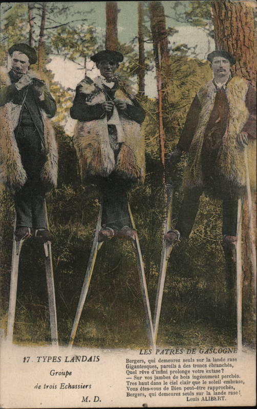 Regional Folk of Landes a Group of Three StiltWalker Shepherds Mont