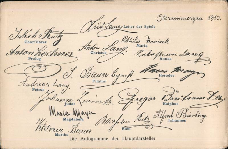 The Autographs of the Leading Actors Obergrammergau Germany
