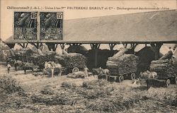 Unloading Oak Bark, Castle Renault Factory Placid Peltereau Postcard