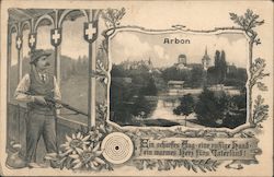 A hunter on the shooting range and view of Arbon Postcard