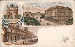 Palace Hotel, Palazzo della Borsa, Arco della Pace Milan, Italy Postcard Postcard Postcard