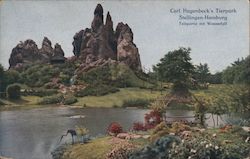 Rock Formation with Waterfall, Carl Hagenbeck's Tierpark Postcard