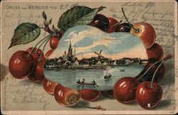 Gruss aus Werder an der Havel - Hafenansicht Cherry Border Germany Postcard Postcard Postcard