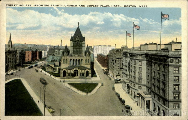 Copley Square, showing Trinity Church and Copley Plaza Hotel Boston Massachusetts