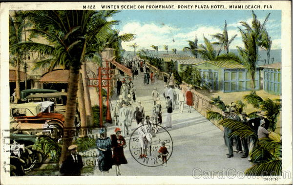 Winter Scene On Promenade, Roney Plaza Hotel Miami Beach Florida