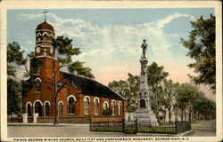 Prince George Winyah Church , Built 1737 And Confederate Monument Georgetown, SC Postcard 